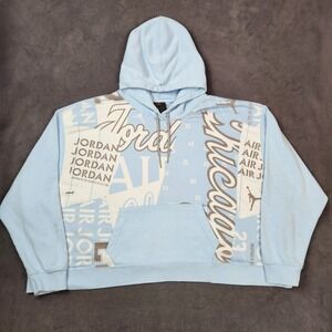 Nike Air Jordan Hoodie Womens 3X Light Blue White Loose Fit Pullover‎ Sweatshirt